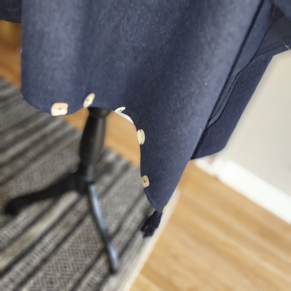 Navy Blue Button-Detail Poncho - Picture 3 of 5